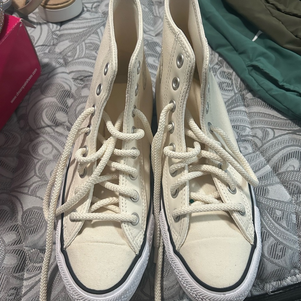 Converse High Top Canvas Sneakers in Cream/White
